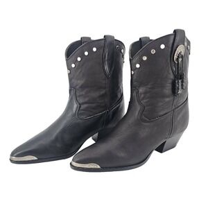 Vintage Black Laredo Leather Western Ankle Boots Studded Concho Made in USA 9 M